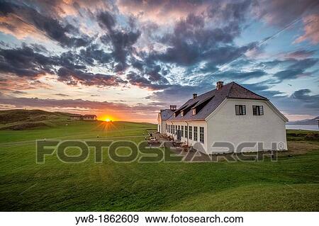 Stock Photo - Sunset, Videy Island, Reykjavik, Iceland. Fotosearch