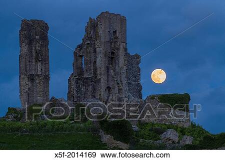 Super Moon over Corfe Castle Dorset. View Large Photo Image Stock Photo - Super Moon over Corfe Castle Dorset.. Fotosearch
