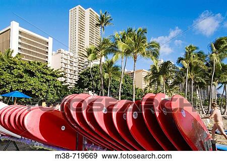 Surfboards, Waikiki Beach, Oahu, Hawaii, USA View Large Photo Image Stock Photo - Surfboards, Waikiki Beach, Oahu, Hawaii, USA. Fotosearch