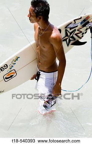 surfer holding surfboard in the water View Large Photo Image Stock Image - surfer holding surfboard in the water. Fotosearch