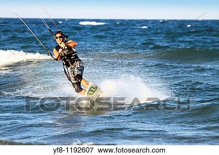 Surfer Kite surf Cullera beach Valencia province Spain Europe View Large Photo Image Stock Photo - Surfer Kite surf Cullera beach Valencia province Spain Europe. Fotosearch