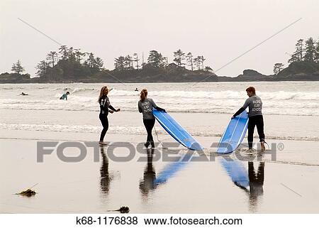 surfers on the beach near Tofino, British Columbia, Canada View Large Photo Image Stock Photo - surfers on the beach near Tofino, British Columbia, Canada. Fotosearch