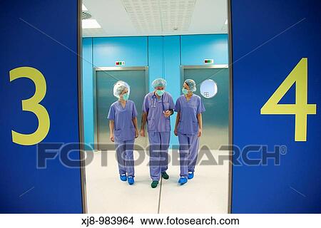 Picture - Surgeons, surgical block. Hospital Policlinica Gipuzkoa, San Sebastian, Donostia, Euskadi, Spai. Fotosearch