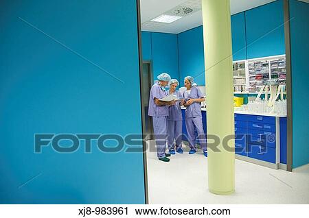 Stock Image - Surgeons, surgical block. Hospital Policlinica Gipuzkoa, San Sebastian, Donostia, Euskadi, Spai. Fotosearch