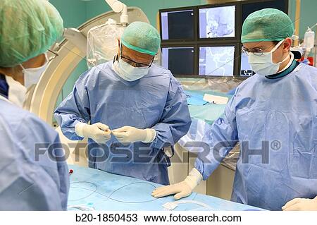 Stock Image - Surgery preparation, Planification, Interventional Neuroradiology, Operating Theatre, Radiology Department, Donostia Hospital, San Sebastian, Donostia, Gipuzkoa, Basque Country, Spain. Fotosearch