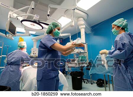 Stock Photo - Surgical scrub and drying, Abdominal Hernia Surgery, General Emergency Surgery, Operating Theatre, Donostia Hospital, San Sebastian, Donostia, Gipuzkoa, Basque Country, Spain. Fotosearch