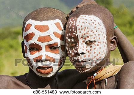 Surma tribe make-up. Near Kibish. Ethiopia. View Large Photo Image Stock Image - Surma tribe make-up. Near Kibish. Ethiopia.. Fotosearch
