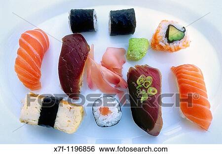 Stock Photograph - Sushi and maki Tokyo city, Japan, Asia. Fotosearch