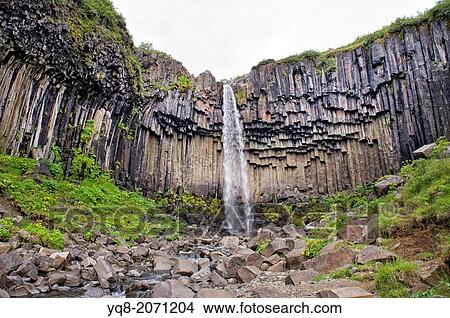 Svartifoss Waterfall, Iceland, Atlantic Ocean View Large Photo Image Picture - Svartifoss Waterfall, Iceland, Atlantic Ocean. Fotosearch