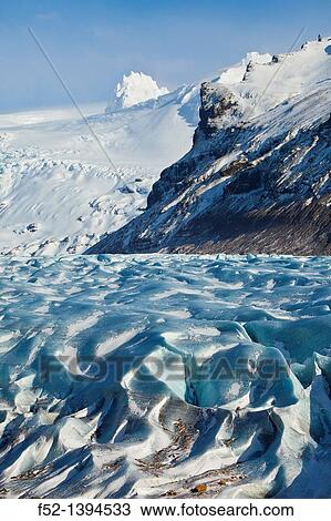 Stock Image - Svinafellsjokull glacier, Skaftafell National Park, Southern Iceland, Iceland, Europe.. Fotosearch