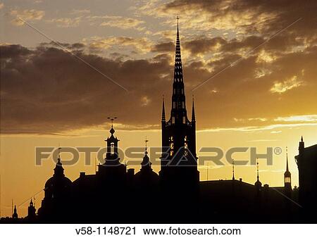 Sweden, Stockholm, Gamla Stan Old town, Riddarholmen church at sunset View Large Photo Image Stock Image - Sweden, Stockholm, Gamla Stan Old town, Riddarholmen church at sunset. Fotosearch