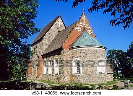 Stock Photography - Sweden, Uppland, Gamla Uppsala Old Uppsala, The church 15th C. Fotosearch