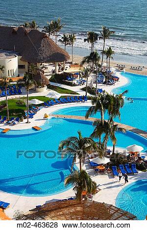 Stock Photo - Swimming pool, Hotel Grand Velas, Nuevo Vallarta in Bahia Banderas, near Puerto Vallarta. Jalisco, Mexico. Fotosearch