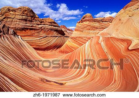 Stock Photo - Swirling sandstone formation known as The Wave, Coyote Buttes, Paria Canyon-Vermilion Cliffs Wilderness, Arizona USA.. Fotosearch