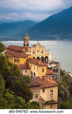 Switzerland, Ticino, Lake Maggiore, Locarno, Madonna del Sasso church, dusk View Large Photo Image Stock Image - Switzerland, Ticino, Lake Maggiore, Locarno, Madonna del Sasso church, dusk. Fotosearch