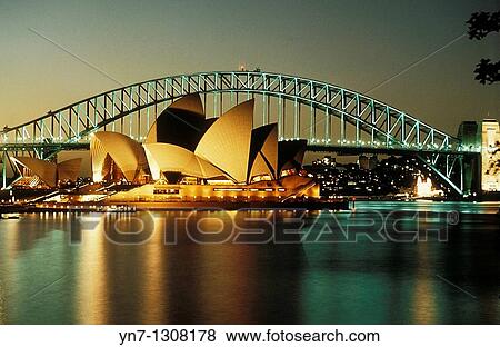 Sydney Opera House and Harbour Bridge at night. View Large Photo Image Stock Photo - Sydney Opera House and Harbour Bridge at night.. Fotosearch