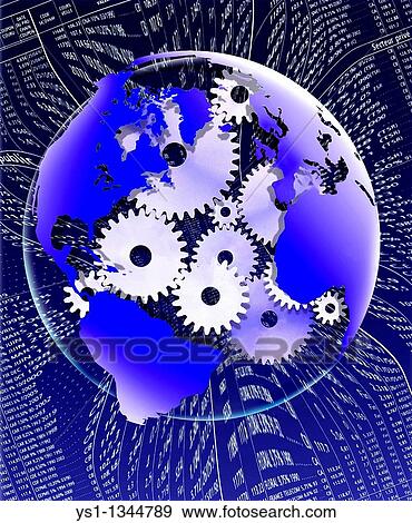 Stock Photo - SYMBOLIC IMAGE WITH THE EARTH AND GEARS. Fotosearch