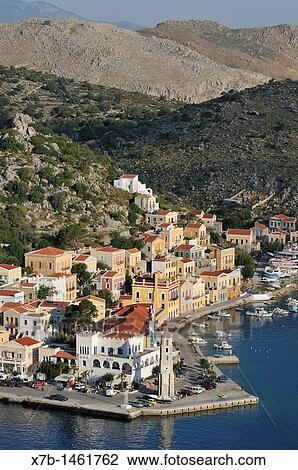 Symi Dodecanese Islands Greece Gialos Harbour View Large Photo Image Stock Image - Symi Dodecanese Islands Greece Gialos Harbour. Fotosearch