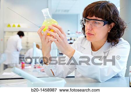 Stock Photo - Synthesized product, synthesis lab, IkerChem research lab, design and synthesis of new chemical entities with therapeutic applications in oncology. Fotosearch