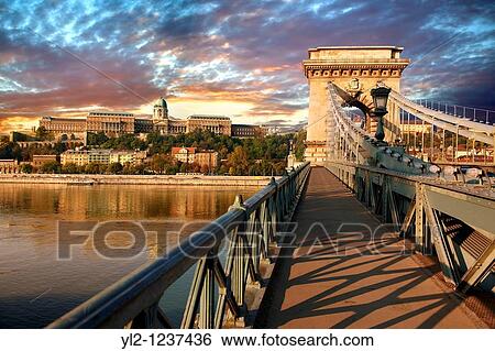 Szecheni Lanchid Chain Bridge Suspension bridge over the Danube betwen Buda & Pest Budapest Hungary View Large Photo Image Stock Photograph - Szecheni Lanchid Chain Bridge Suspension bridge over the Danube betwen Buda & Pest Budapest Hungary. Fotosearch