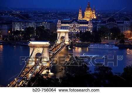 Picture - Szechenyi Chain Bridge over Danube river, Budapest, Hungary. Fotosearch