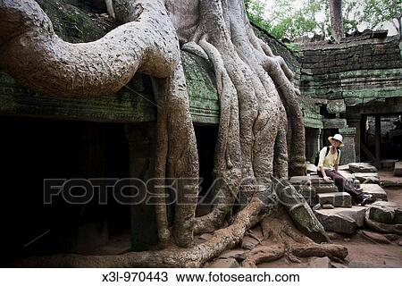 Stock Image - Ta Prom temple Angkor site Cambodia. Fotosearch