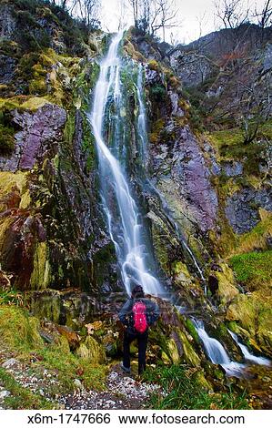 Stock Photograph - Taballon waterfall in Cascada del Taballon route Redes Natural Park Asturias Spain. Fotosearch