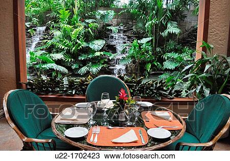 Table at the restaurant of The Springs resort, Arenal Costa Rica View Large Photo Image Stock Image - Table at the restaurant of The Springs resort, Arenal Costa Rica. Fotosearch