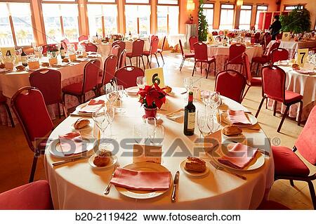 Stock Image - Tables. Wedding. Restaurant. Spain.. Fotosearch