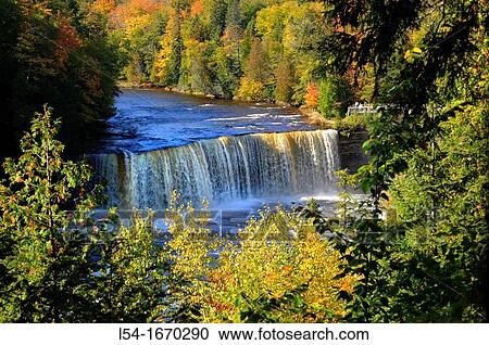 Stock Image - Tahquamenon Falls and River in autumn Michigan Upper Peninsula. Fotosearch