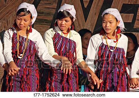 Picture - Tangsa Girls, Pangwa performing dance at Namdapha Eco Cultural Festival, Miao, Arunachal Pradesh, India. Fotosearch