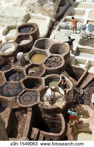 Stock Image - tannery, medina, Fes, Morocco. Fotosearch