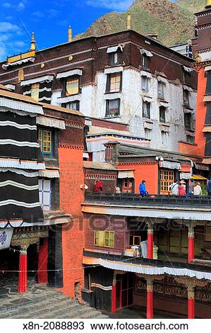 Stock Image - Tashilhunpo monastery, Shigatse, Tibet, China.. Fotosearch