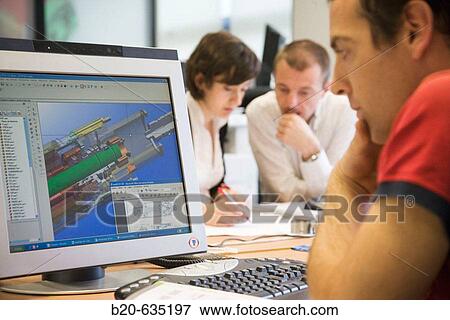 Stock Photo - Technical office. Talleres MYL. Screw productions and repairing. Mendaro. Gipuzkoa, Euskadi, Spain. Fotosearch