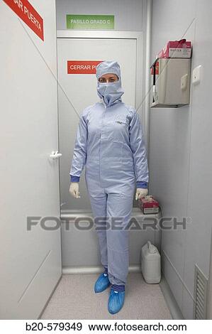 Stock Photo - Technical staff entering into the clean room. Laboratory, Fundaci? n Inbiomed, Genetrix Group. Center for research in stem cells and regenerative medicine. Donostia, San Sebastian, Euskadi. Spain.. Fotosearch