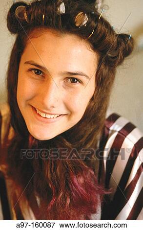 Teen girl hair in curlers View Large Photo Image Stock Photo - Teen girl hair in curlers. Fotosearch