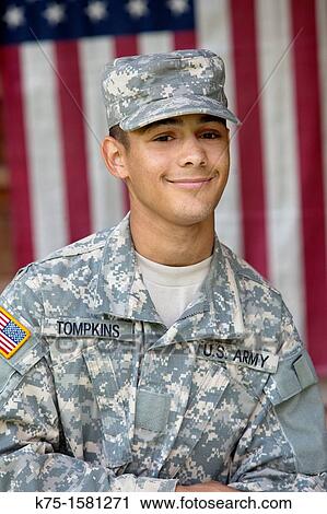 Stock Image - Teen National Guard Army soldier in uniform. Fotosearch