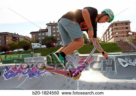Teenager with city scooter in Skate park, Leioa, Bizkaia, Basque Country, Spain View Large Photo Image Stock Image - Teenager with city scooter in Skate park, Leioa, Bizkaia, Basque Country, Spain. Fotosearch