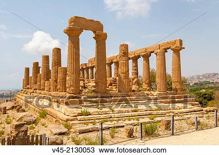 Stock Image - Tempio di Giunone, The Temple of Hera Lakinia, the Temple of Juno, Temple D, Akragas, The Valle dei Templi, Valley of the Temples, Vaddi di li Tempri, Agrigento, Sicily, Southern Italy.. Fotosearch
