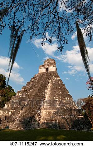 Stock Photo - Temple I known also as temple of the Giant Jaguar, Tikal mayan archaeological site, Guatemala. Fotosearch