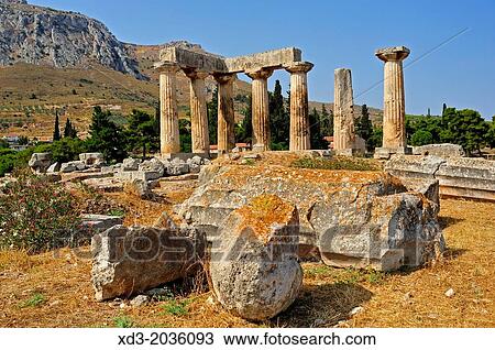 Stock Image - Temple of Apollo, ancient Corinth, Peloponnese, Greece.. Fotosearch