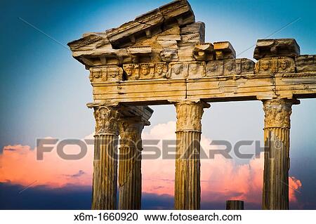 Stock Image - Temple of Apollo at sunset Side ancient city Province of Antalya Mediterranean coast Turkey. Fotosearch