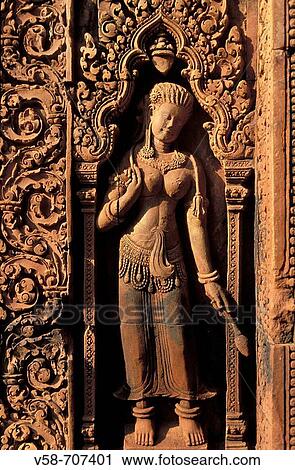 Stock Image - TEMPLE OF BANTEAY SREI, ANGKOR, CAMBODIA. Fotosearch
