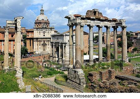 Stock Photograph - Temple of Saturn, Roman Forum, Rome, Italy.. Fotosearch