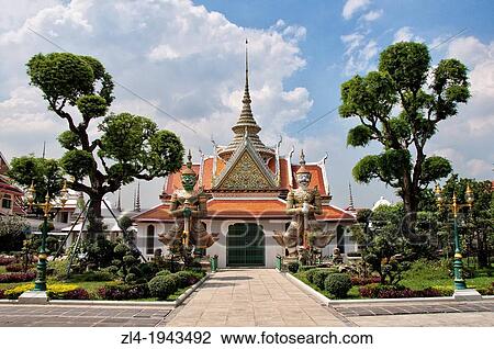 Temple with two guardian statues at the entrance at Wat Arun. Thailand, Bangkok, Wat Arun. View Large Photo Image Stock Image - Temple with two guardian statues at the entrance at Wat Arun. Thailand, Bangkok, Wat Arun.. Fotosearch