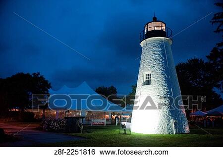 Stock Photograph - Tents by Lighthouse in Havre de Grace, MD.. Fotosearch
