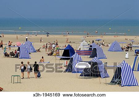 Stock Photo - tents on the beach of Le Touquet-Paris-Plage, Opal Coast, Pas-de-Calais department, Nord-Pas-de-Calais region, France, Europe.. Fotosearch