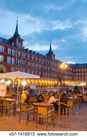 Terrace at Main Square, night view. Madrid, Spain. View Large Photo Image Stock Image - Terrace at Main Square, night view. Madrid, Spain.. Fotosearch