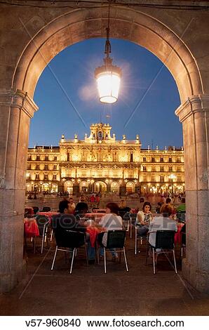 Terrace at night, Main Square. Salamanca, Castilla Leon, Spain. View Large Photo Image Stock Image - Terrace at night, Main Square. Salamanca, Castilla Leon, Spain.. Fotosearch