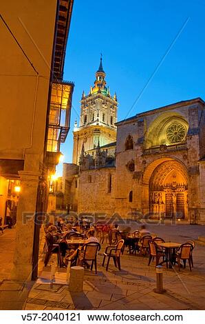 Terrace at the Cathedral Square, night view. El Burgo de Osma, Soria province, Castilla Leon, Spain. View Large Photo Image Stock Image - Terrace at the Cathedral Square, night view. El Burgo de Osma, Soria province, Castilla Leon, Spain.. Fotosearch